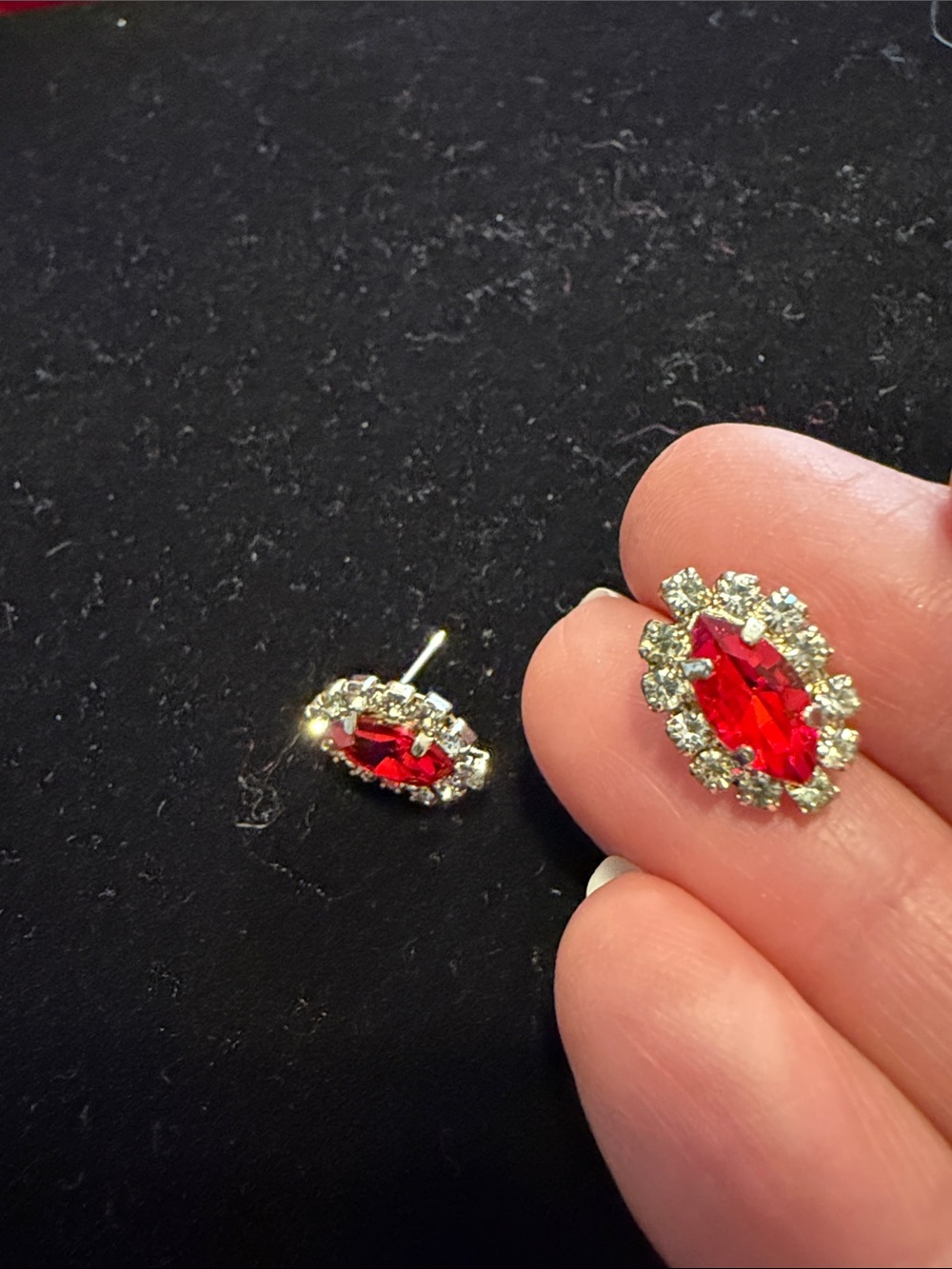 Vintage pierced Red Crystal Halo Stud Earrings very good condition